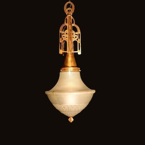 Art Deco Holophane Copper Pendant Chandelier