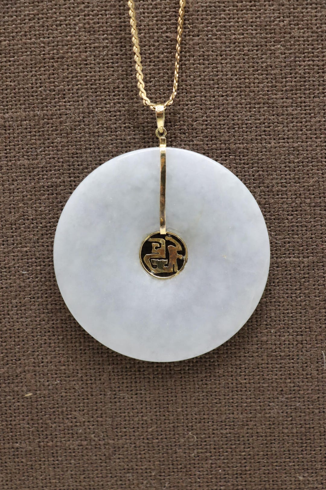 Vintage Chinese 14K Gold White Jade Pendant Round Donut Shape Pendant ...