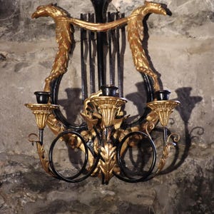 Italian Three-Arm Carved Wood Sconces, Candle Holders, Candlesticks