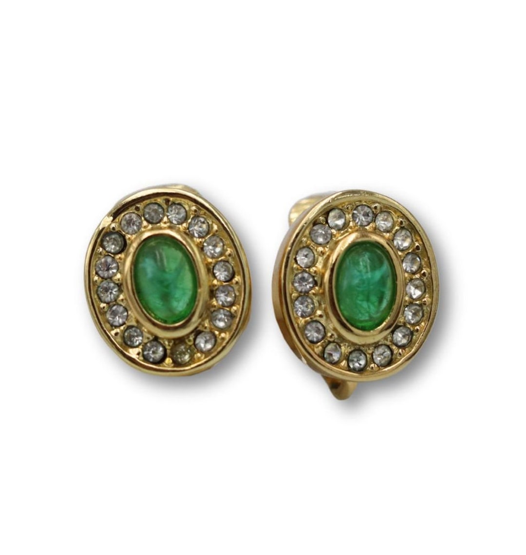 Dior Earrings Signed Christian Dior Clip on Earrings Emerald Etsy
