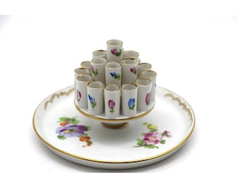Vintage Dresden German Porcelain Floral Cigarette Holder Carousel Gold Gilt