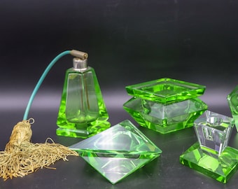 Green Uranium Handcut Lead Crystal Vanity Perfumes Bedroom Set