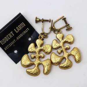 Vintage Brutalist Designer Robert Larin Gold tone Screw back Earrings
