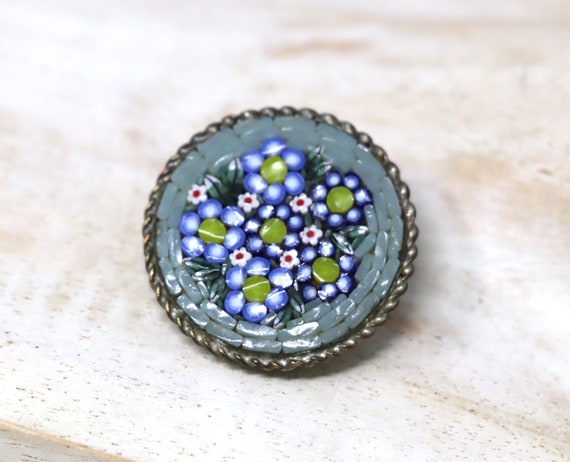 Vintage Micro Mosaic Millefiori Design Floral Pin… - image 2