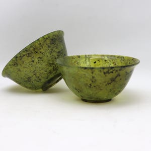 CHINESE Hand Carved Jade Spinach Bowls PAIR