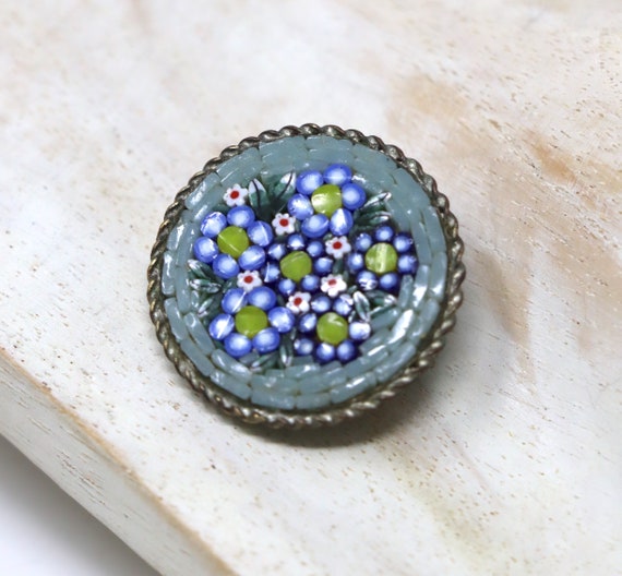 Vintage Micro Mosaic Millefiori Design Floral Pin… - image 1