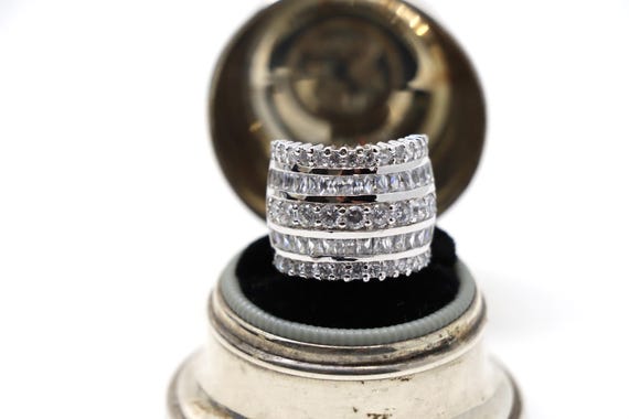 Sterling Silver Five Row Zirconium Ring - Baguett… - image 1
