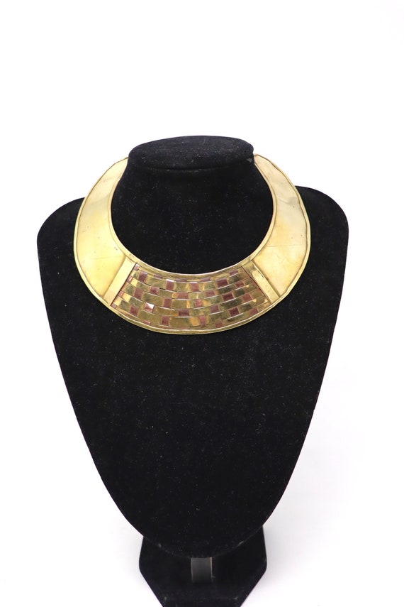 Vintage Modernist handmade brass choker necklace ,