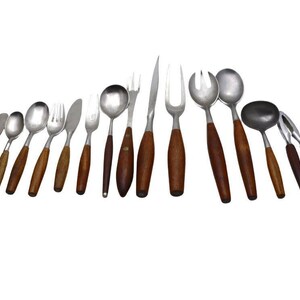 Dansk Fjord Flatware Set, Teak Handle, Mid-century Modern Cutlery