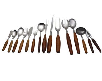Vintage Dansk FJORD Germany Wooden Handle Flatware Silverware Set