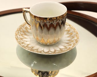 Vintage Gold Plated, Gold gilt Porcelain Ceramic Coffee Afternoon Tea Cup & Saucer