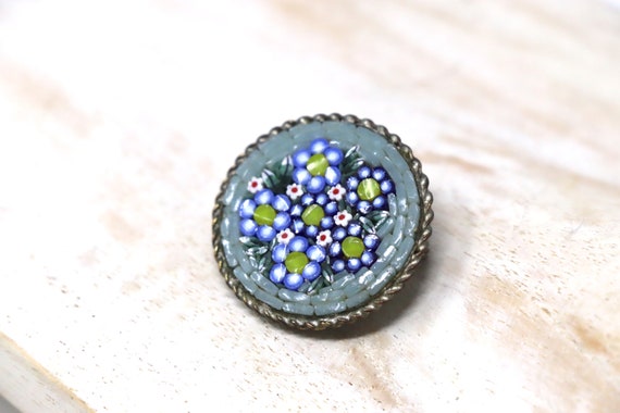 Vintage Micro Mosaic Millefiori Design Floral Pin… - image 4