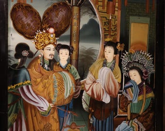 アンティークの大きな中国製逆ガラス絵、1900年頃 - Etsy 日本