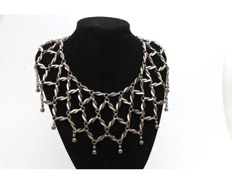 Vintage Taxco sterlingzilveren modernistische mesh kraagketting regendruppel hanger