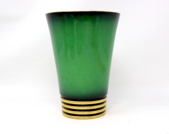 Antique Art Deco Carlton Ware Vert Royale Porcelain Vase, Green, Black & Gold Flower Vase