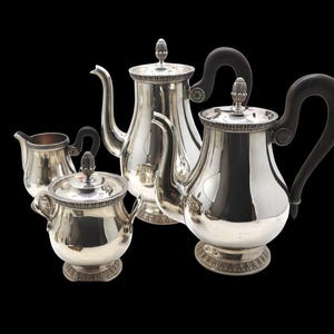 Christofle Silver Plated Tea Set, Malmaison-Beauharnais Pattern, Four-Piece Service