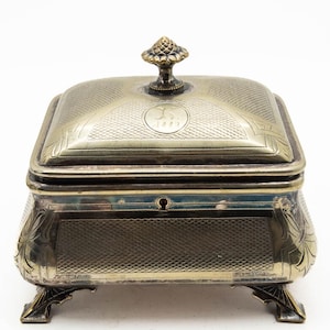 Antique Austrian J.L. Hermann Silver Plated Gold Washed, Vermeil Jewelry Box, Trinket Box, Vienna Silver Plated Box