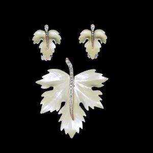 Vintage Ahornblatt Brosche und Ohrclips im Set - Strass Modeschmuck