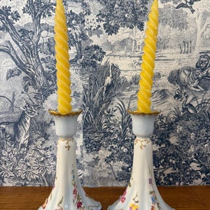 Vintage Pair of Limoges France Porcelain Candlestick  Candleholders Floral Hand Painted, Gold Trim Table Decoration, Elegant Home Decoration