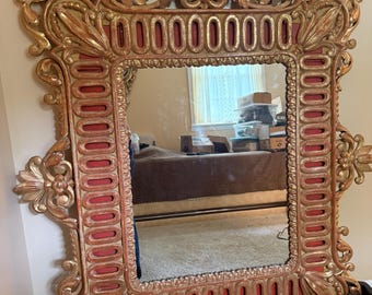 Vintage Baroque Gold Gilt Mirror, Ornate French Rococo Style, 1940s