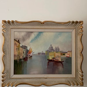 Vintage gondel Venetië schilderij sierlijke lijst muur kunst Europese grachten scène handgemaakt olieverfkunstwerk klassiek huisdecoratie uniek stuk