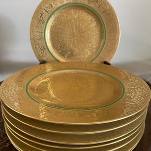 Set Of 8 Royal Bavarian 22K Gold Encrusted Serving Plates Ornate Antique Porcelain Tableware 1890s Decorative Luxury Gilded Dining Pieces