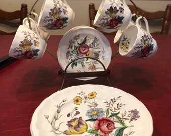 Copeland Spode Floral Design  6 Cups  6 Saucers  6 Dessert  Porcelain Plates Set Of 18 Kitchenware .Great Britain Made In England