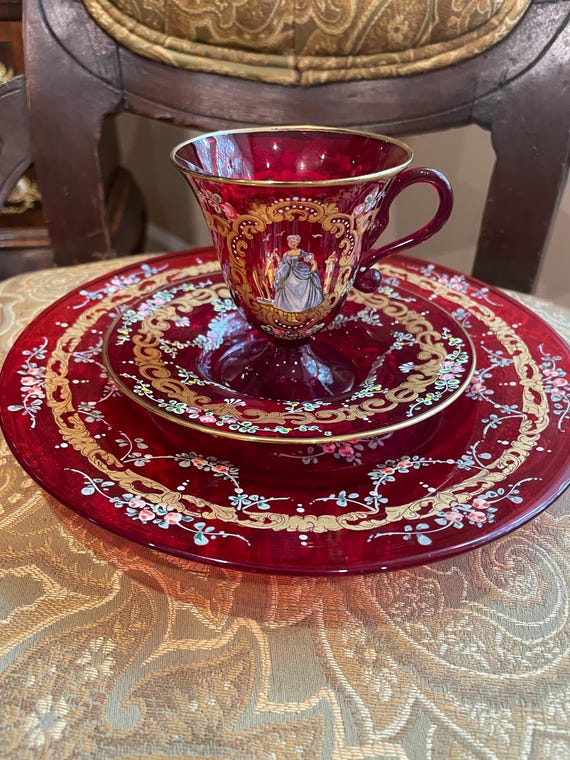 アンティークボヘミアンガラス　カップ&ソーサー アンティークボヘミアンガラス カップ&ソーサー アンティーク モーゼル