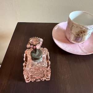 Antique Victorian Tea Cup & Pink Perfume Bottle Bundle Hand-Painted Lady Portrait French Style Vanity Perfume Bottle Cut Glass