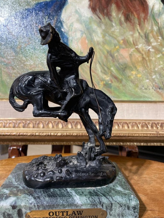 Frederic Remington Bronze Cowboy Statue on Green Marble Base - Etsy