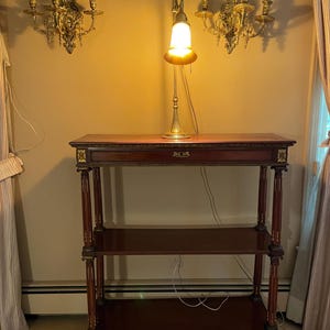 Antique French Empire Mahogany Console Table Three Tier Gilt Bronze Mounts Elegant Hallway Entryway Display Stand Decorative Furniture