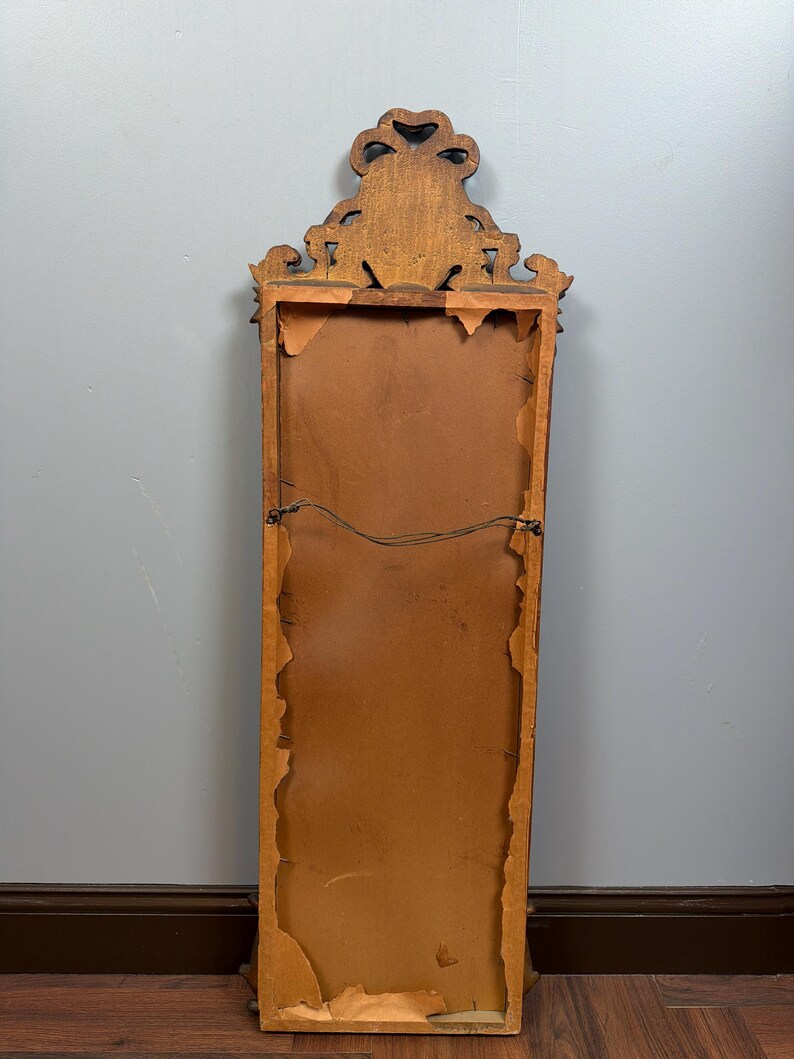 Tall Narrow Vintage French Louis XVI Wall Mirror Ornate Brown and Gold Carved Frame Entryway Mirror image 7
