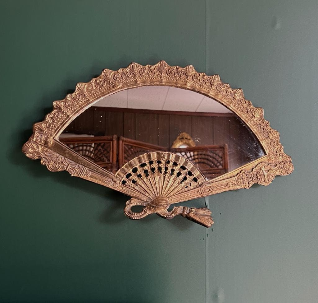 Antique Bronze Fan Shaped Wall Mirror Boudoir Mirror 1920s Etsy