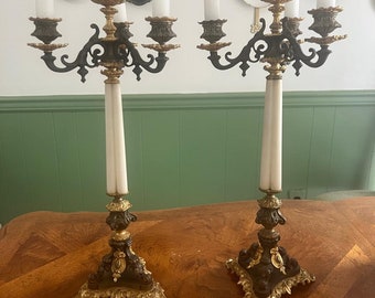 Pair of Empire Style Gilt-and Patinated-Bronze Candelabra 4 Arms