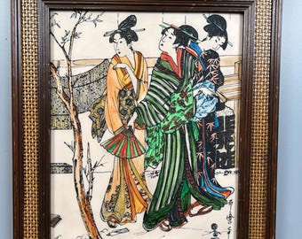 Vintage 1960s Japanese Ceramic Wall Art – Raised Relief Geisha