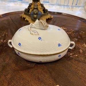Vintage Herend Porcelain Covered Dish Floral Gold Accents Rose Handle Hungary Handmade Elegant Collectible Kitchen Centerpiece Tableware