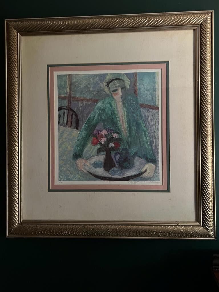 好評 Barbara Vintage Wood Still Floral Print Art Framed Signed 絵画
