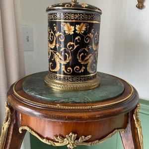 Vintage Porcelain Black & Gold Jar with Lid