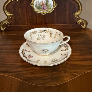 Vintage Bavaria Fine Bone China Tea Cup & Saucer Hand-Painted Floral Gold Gilding Coffee Cup Saucer Gold Gilt  Tea Set Made in Germany