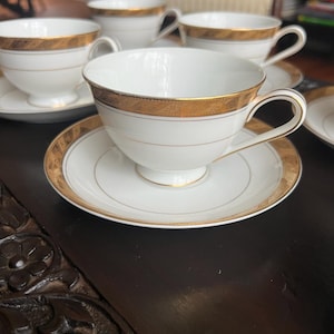 Vintage Sango Imperial Deluxe Cleopatra Fine China Teacup Set Gold Trimmed Elegant Japanese Porcelain Mid Century Serving Collectible