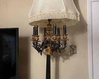 Antique Brass Candelabra Lamp Elegant Shade Vintage Ornate Lighting Decorative Table Lamp Luxurious Home Décor Timeless Classic Piece Lamp
