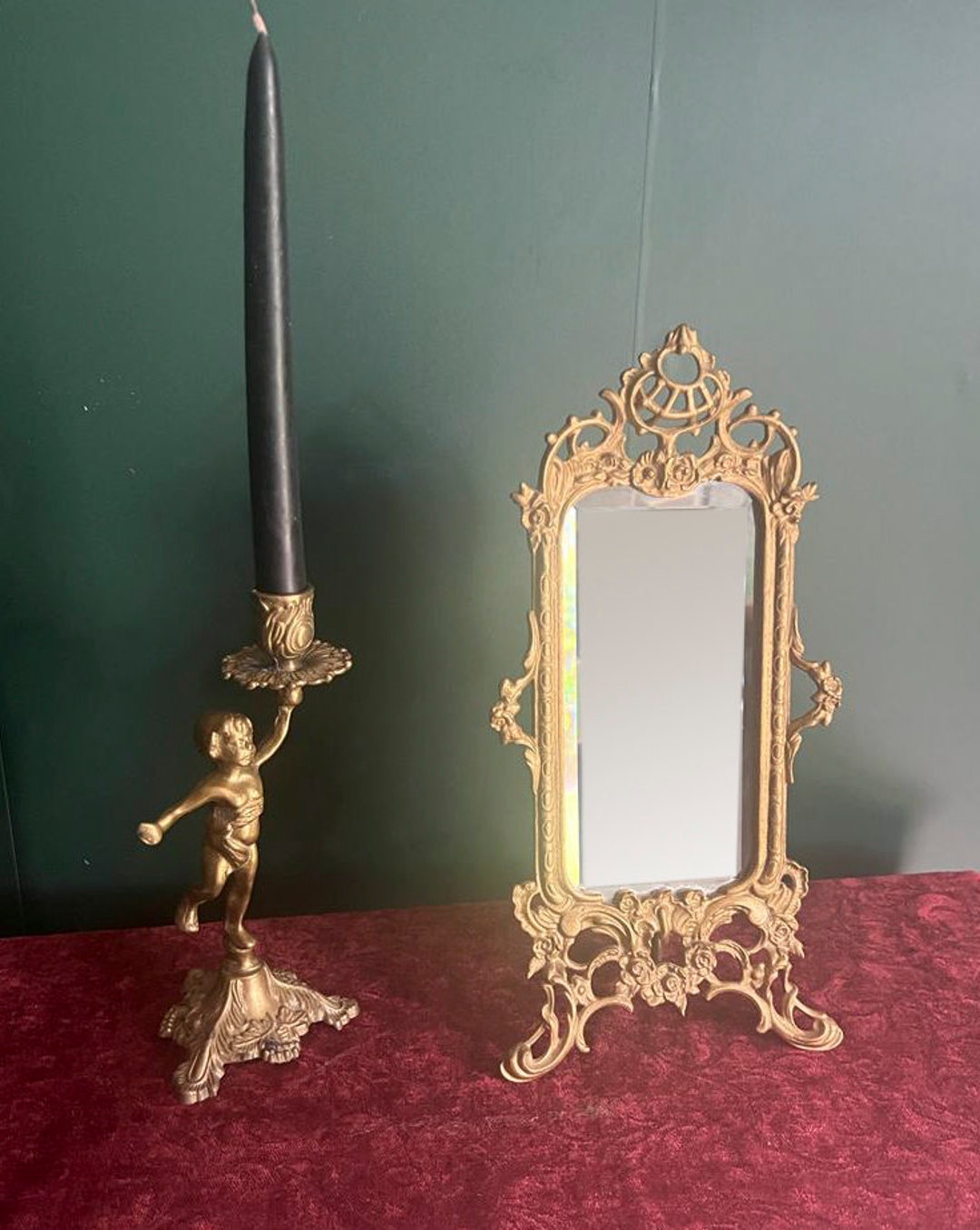 Vintage French Vanity Mirror, Rococo Baroque Bronze Mirror, Dressing