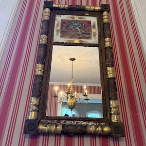 Antique Federal Gilded Trumeau Mirror 19th Century Wood & Gold Leaf Wall Mirror Eglomise Panel Collectible Mirror Luxurious Home Decoration