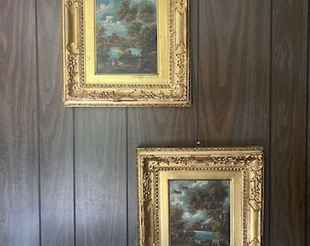 Coppia di antichi dipinti ad olio firmati originali Otto Van Thoren incorniciati del 1800