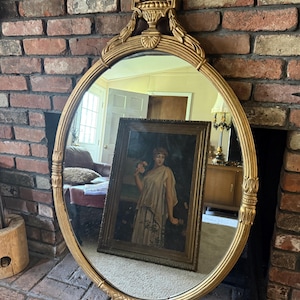 Vintage Gold Wood Ornate Mirror Oval Large Framed Mirror Elegant Decorative Wall Accent Classic Piece  Living Room Wall Hanging Home Décor