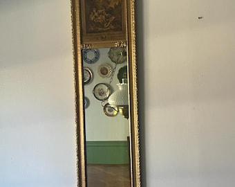 Antique French Trumeau Wall Mirror Ornate Gold Frame Etching Glass Rococo Style Large Gilded Victorian Decoration Hallway Accent Piece