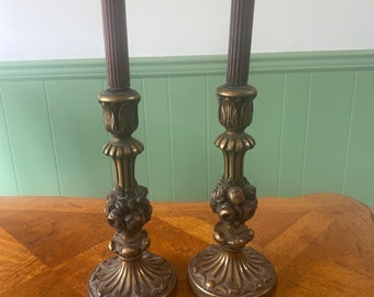 Pair of Italian Gilt Wooden Candlestick, Candleholder