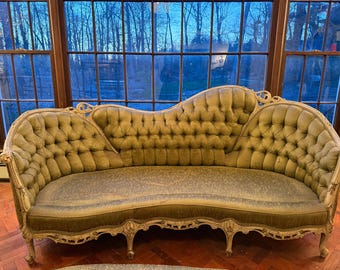 Antique French Tufted Canapé Ornate Carved Framed Luxurious Sofa Couch