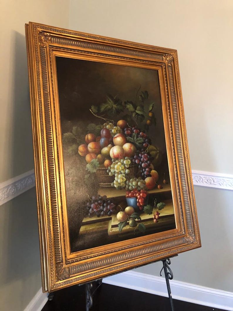 Vintage Gold Wood Framed Fruit Still Life Oil Canvas Painting Wall Art ...