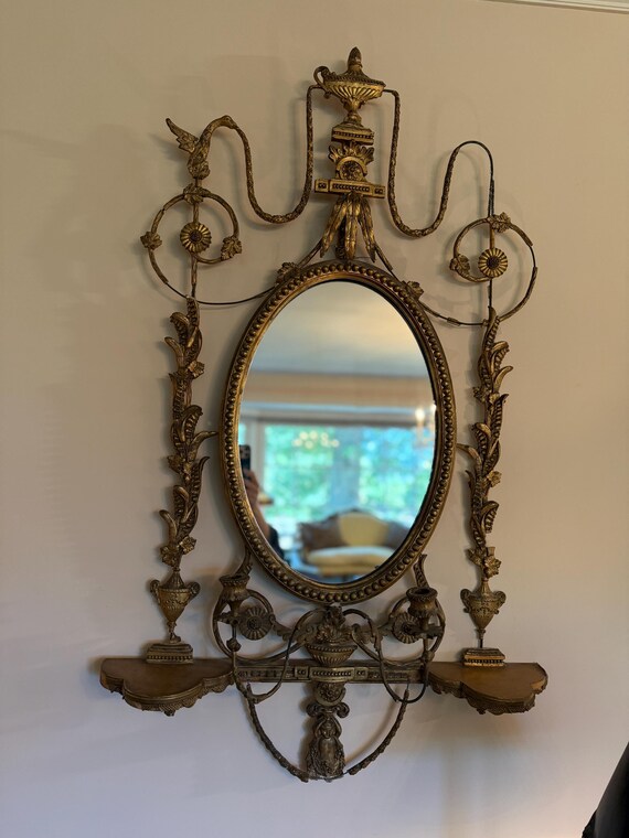 Antique French Wall Mirror 19th Century Oval Gilt Floral Wood